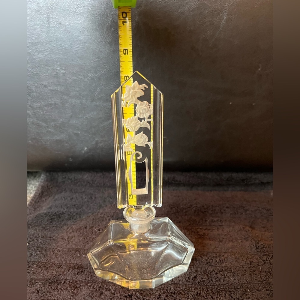 Vintage Czech Glass Perfume Bottle with Engraved Floral Design - Picture 11 of 14